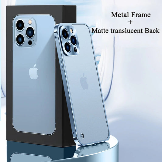 Metal Frame Lens Protection Frosted Shockproof Phone Case for iPhone