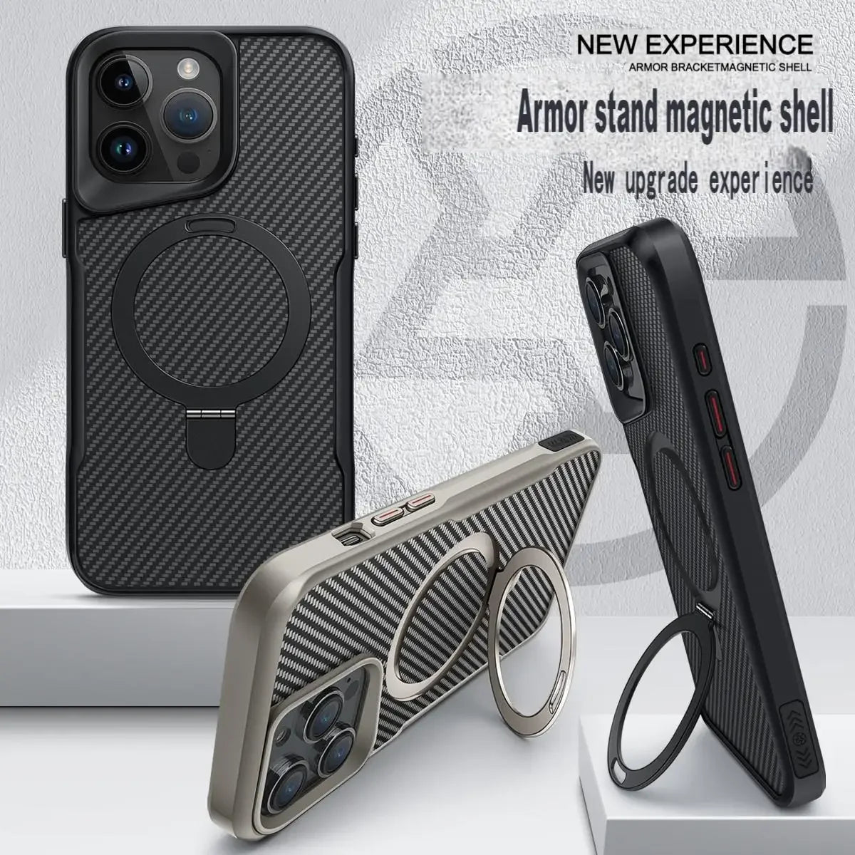 Magnetic Carbon Fiber Pattern Aluminum Alloy Holder Phone Case for iPhone