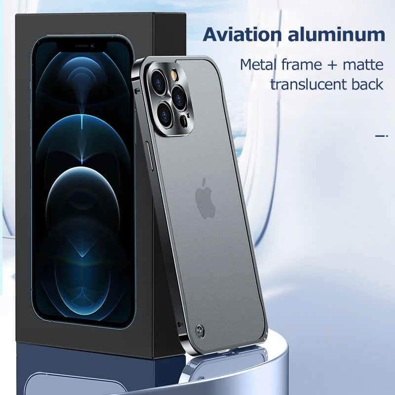 Metal Frame Lens Protection Frosted Shockproof Phone Case for iPhone