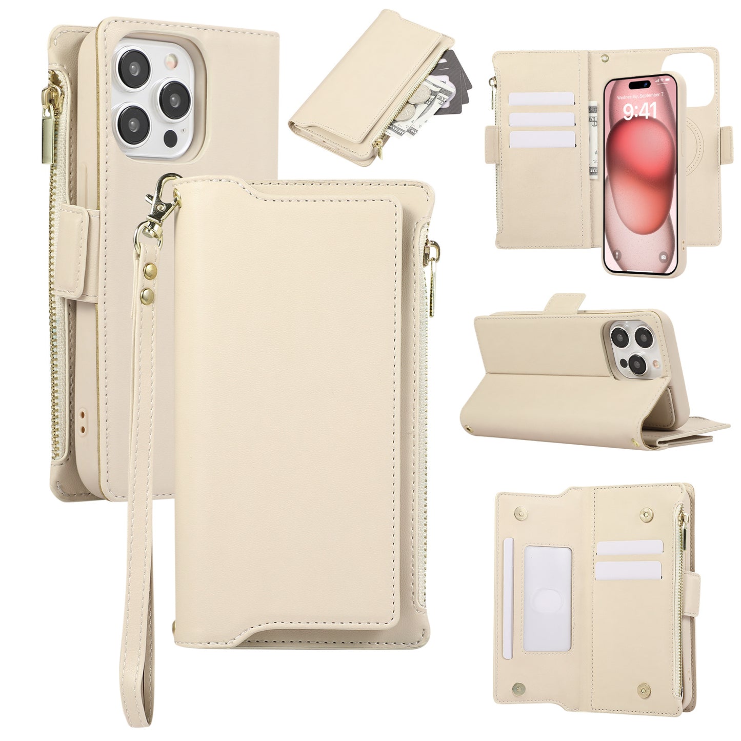 Multifunctional MagSafe Zipper 2-in-1 Leather Case for iPhone