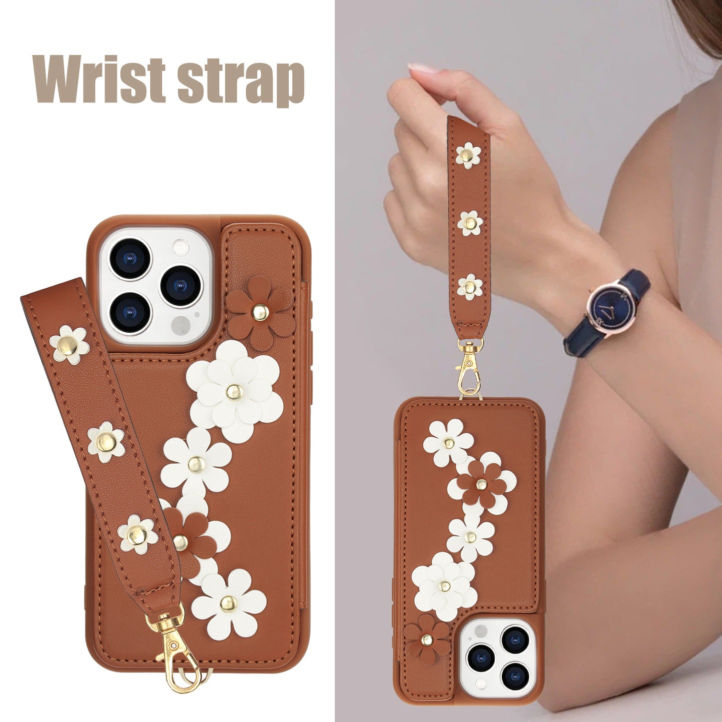 Crossbody Leather Wallet Wristlet Phone Case for iPhone