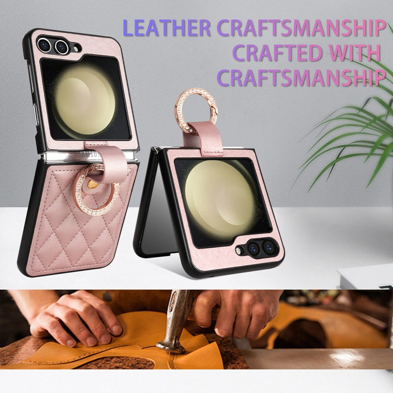 High Quality Leather Ring Stand Phone Case for Samsung Galaxy Z Flip