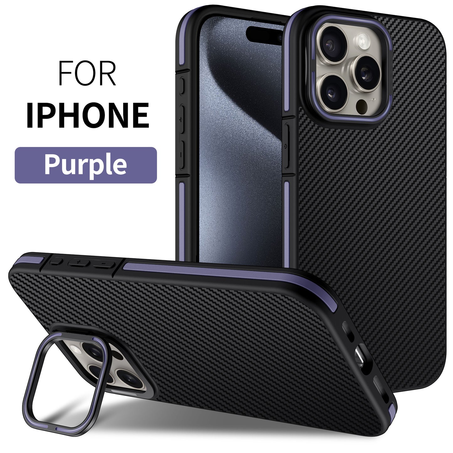 Metal Bracket Carbon Fiber Pattern Phone Case for iPhone