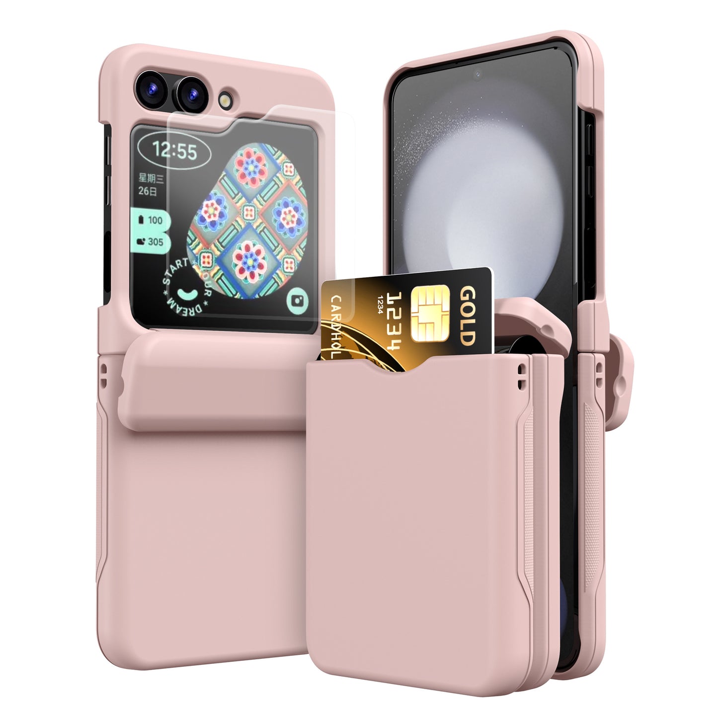 Simple Soild Color Hinge Phone Case with Card Slot for Samsung Galaxy Z Flip