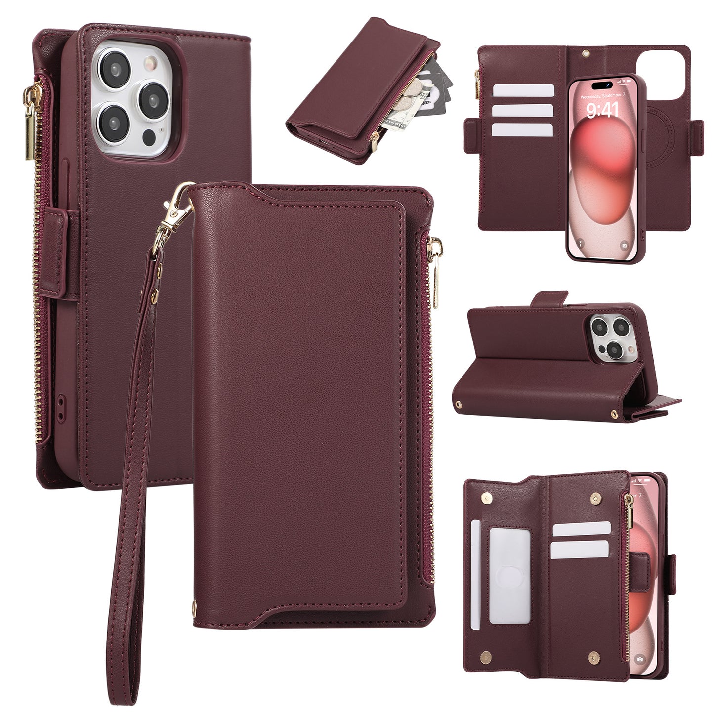 Multifunctional MagSafe Zipper 2-in-1 Leather Case for iPhone