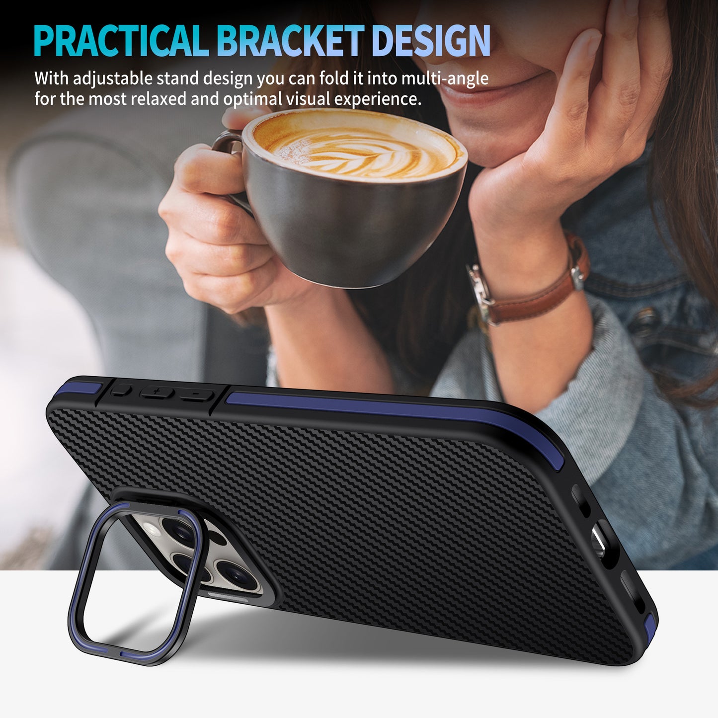 Metal Bracket Carbon Fiber Pattern Phone Case for iPhone