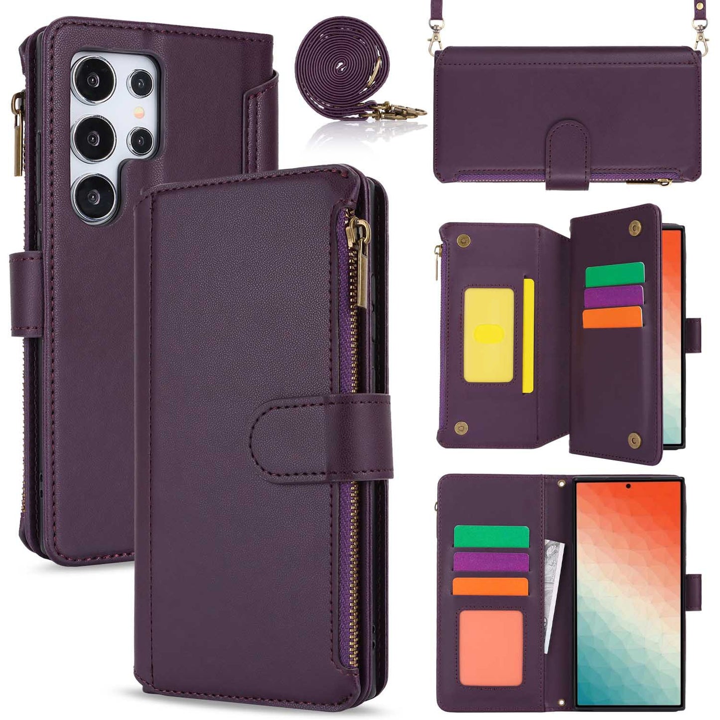 Luxury Wallet Zipper Leather Case for Samsung Galaxy