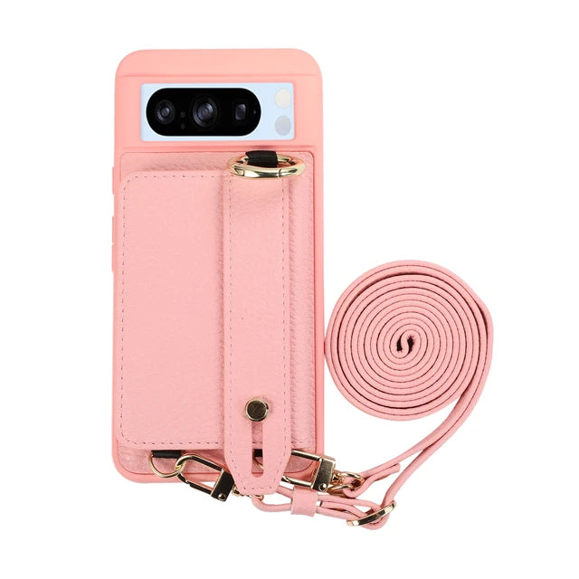 Shockproof Crossbody Lychee Leather Card Holder Wallet Phone Case for Google Pixel