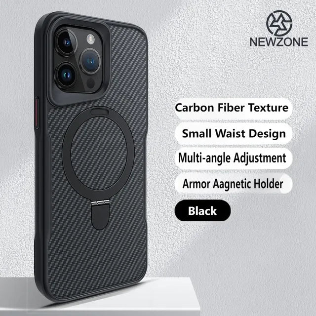 Magnetic Carbon Fiber Pattern Aluminum Alloy Holder Phone Case for iPhone