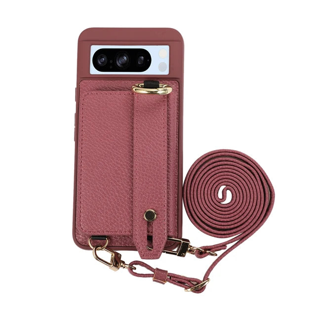 Shockproof Crossbody Lychee Leather Card Holder Wallet Phone Case for Google Pixel