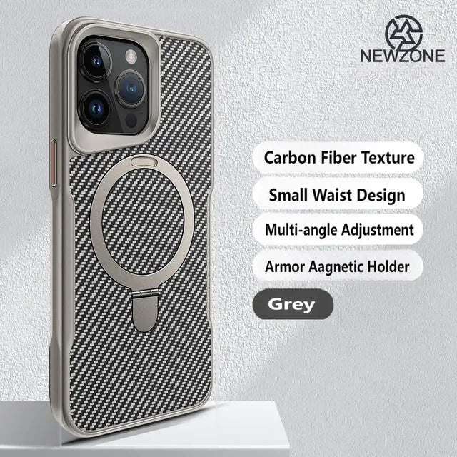 Magnetic Carbon Fiber Pattern Aluminum Alloy Holder Phone Case for iPhone