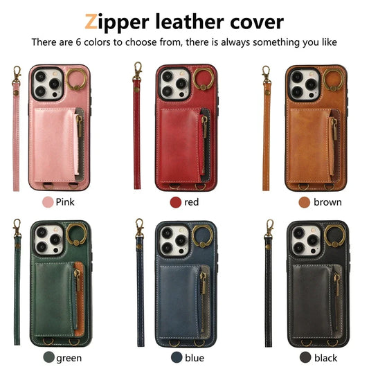 Zip Card Holder Leather Wallet Case for iPhone