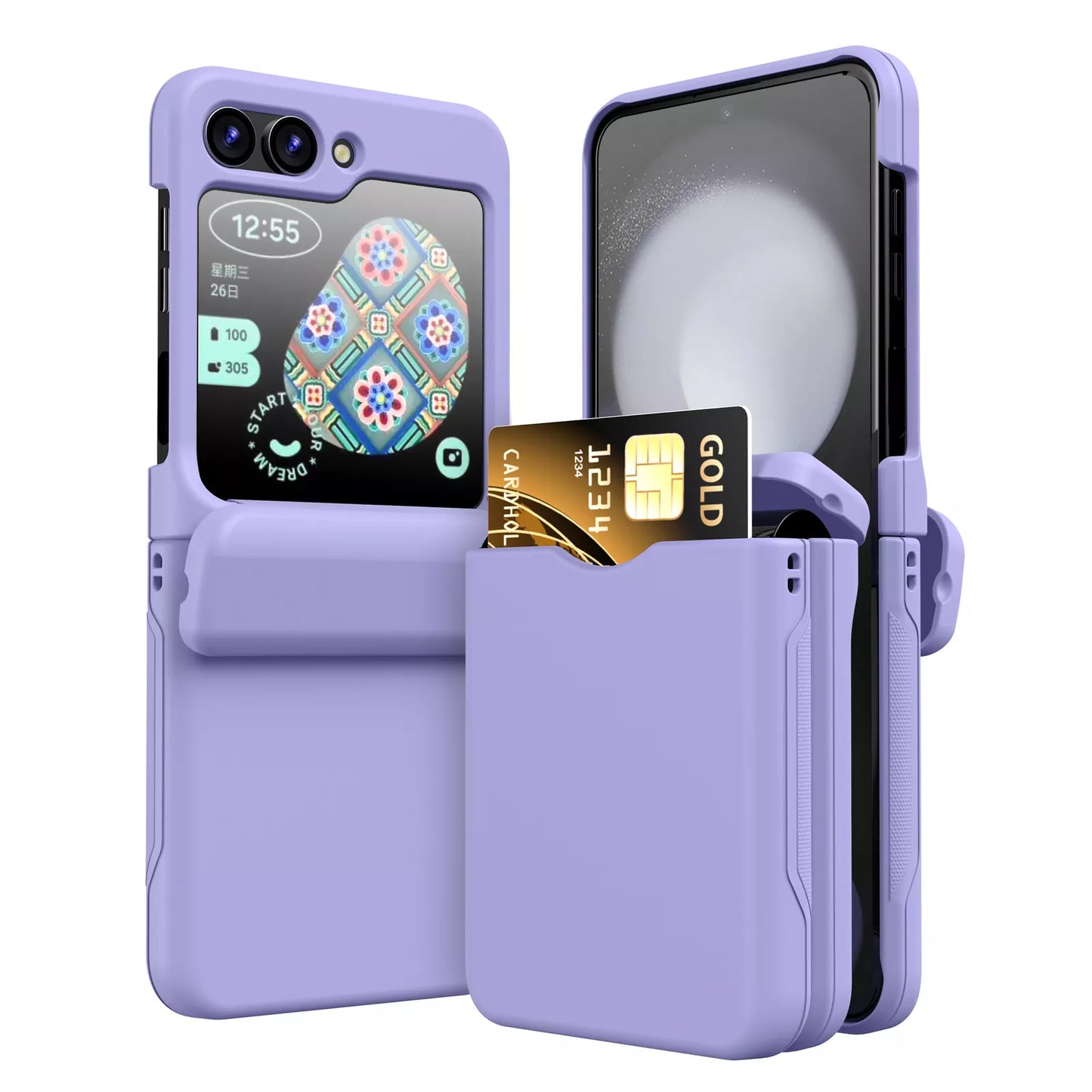 Simple Soild Color Hinge Phone Case with Card Slot for Samsung Galaxy Z Flip