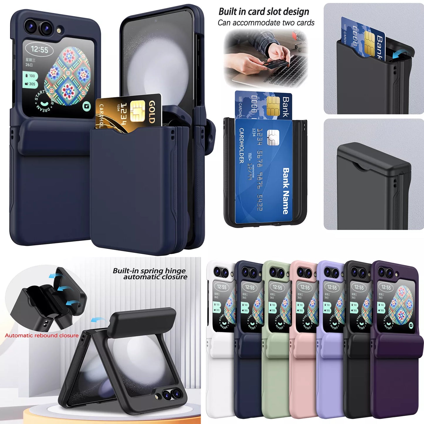 Simple Soild Color Hinge Phone Case with Card Slot for Samsung Galaxy Z Flip