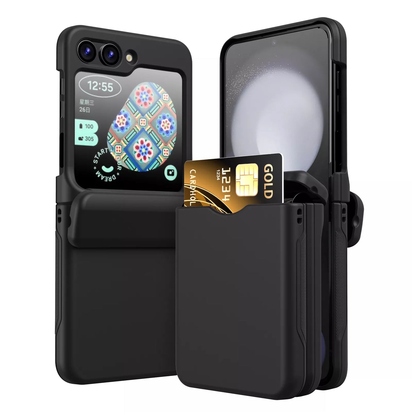 Simple Soild Color Hinge Phone Case with Card Slot for Samsung Galaxy Z Flip